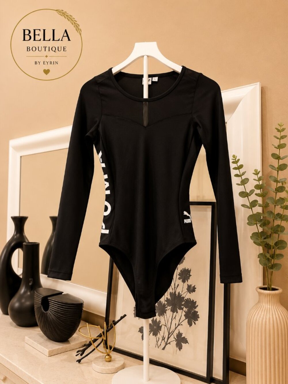 PUMA Long Sleeve Performance Bodysuit – Black | Size Small (S)